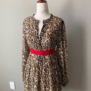 Chiffon A-line Animal Leopard-print DRESS -NWT cheetah semi-sheer